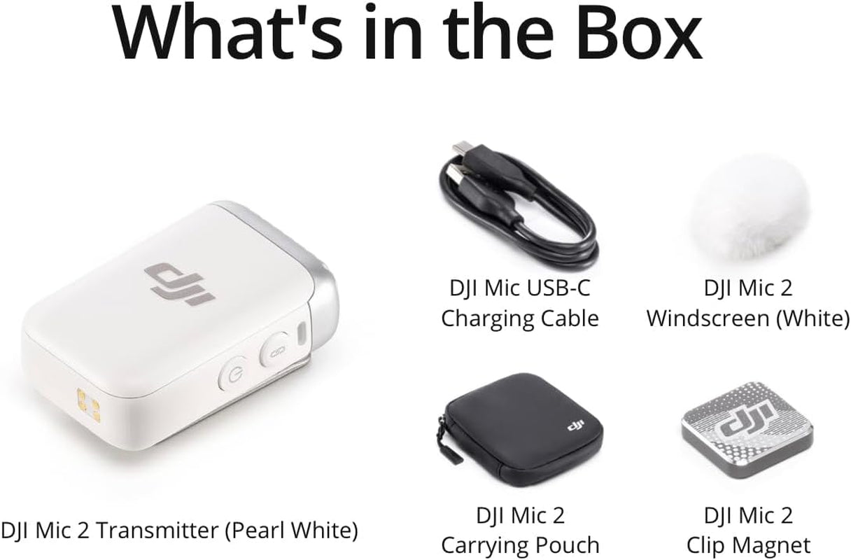 Mic 2 Transmitter (Pearl White), Wireless Microphone with Intelligent Noise Cancelling, 14-Hour Internal Recording, 6-Hour Battery, Magnetic Attachment, Bluetooth Microphone, Youtube, Vlogs