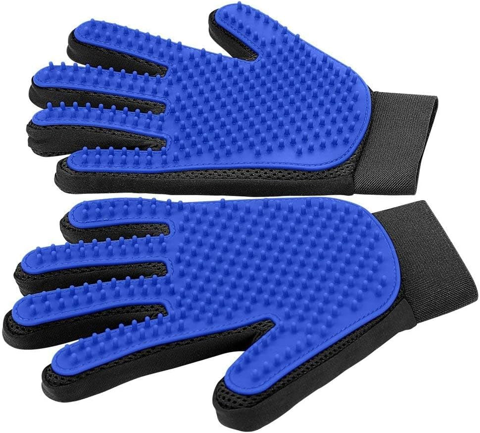 Guantes Removedores de Pelo para Mascotas (Par) | 255 Puntas de Silicona, Masaje y Grooming para Perros, Gatos y Caballos | Azul