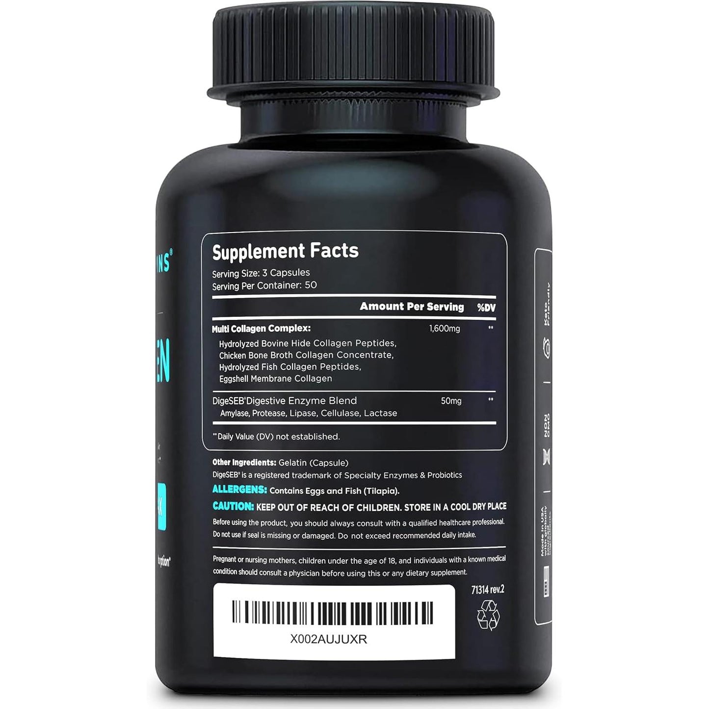 Multi Collagen for Women & Men - Type I, II, III, V, X - Grass Fed, Non-Gmo - 150 Capsules