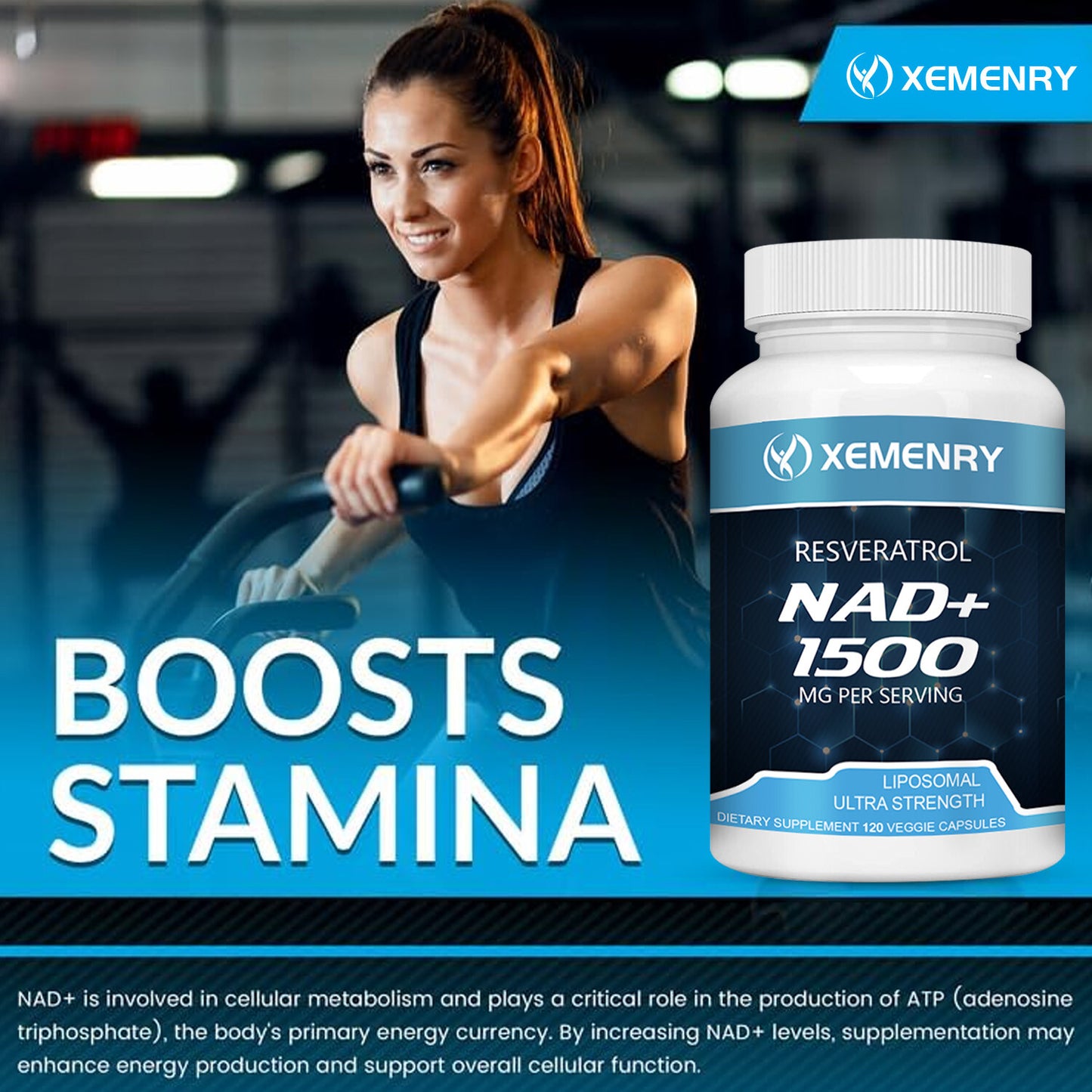 NAD+ 1500mg con Resveratrol Xemenry| Suplemento Antioxidante