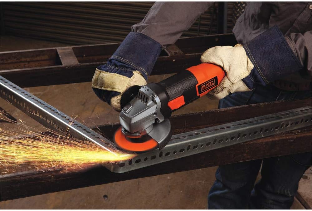 BLACK+DECKER Amoladora Angular, 4-1/2 Pulgadas, 6.5 Amperios, 10,000 RPM, Caja Metálica, Mango 3 Posiciones (BDEG400)