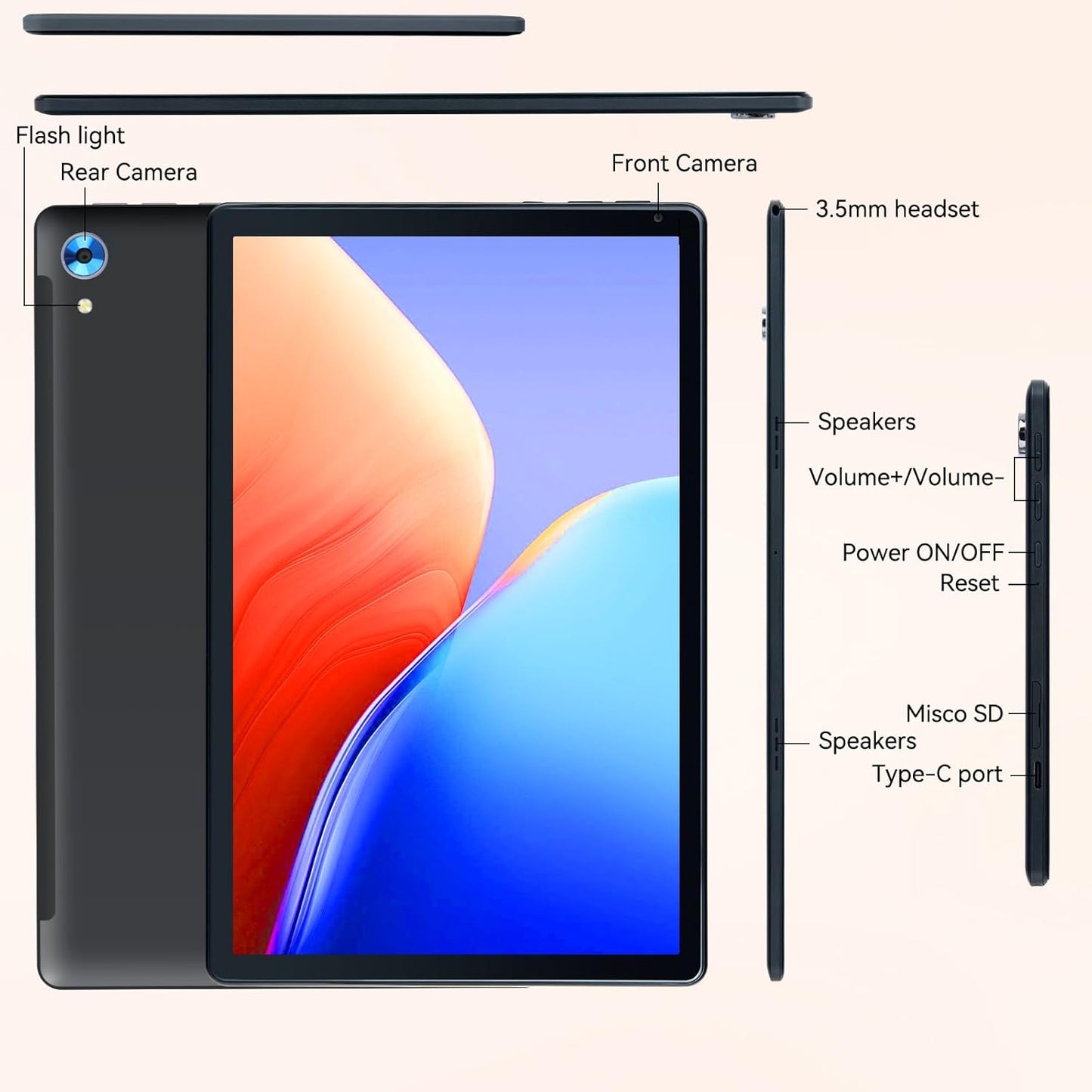 Tablet Android 10.1" Octa-Core, 24 GB RAM (4+20) + 128 GB, Wi-Fi 6, BT 5.0, Pantalla IPS HD, Batería 8 h | Android 15 (2025) – URAO