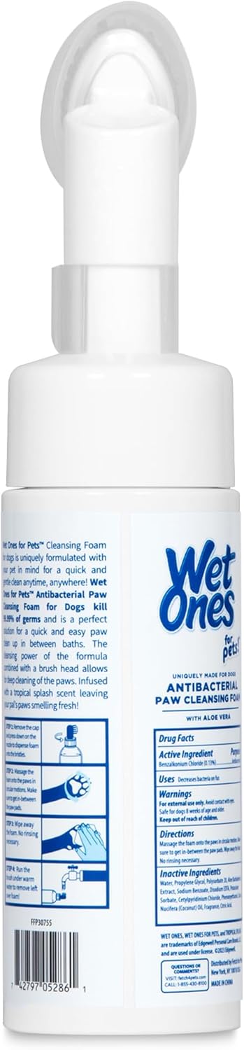 Wet Ones Limpiador Antibacterial de Patas para Perros | Espuma con Cepillo Integrado, Aroma Tropical Splash | 150 ml