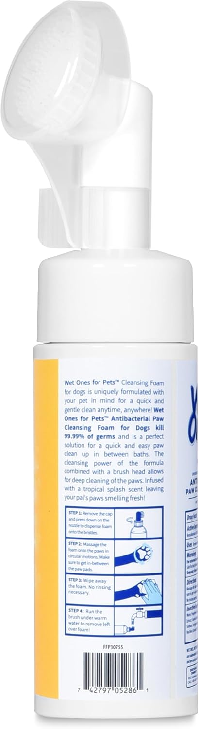 Wet Ones Limpiador Antibacterial de Patas para Perros | Espuma con Cepillo Integrado, Aroma Tropical Splash | 150 ml