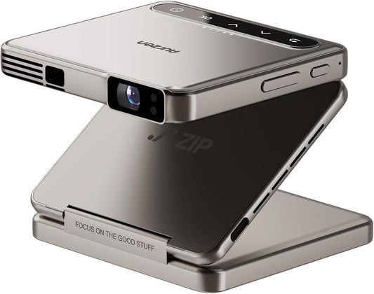 ZIP Tri-Fold DLP Truly Mini Projector, Pocket Size, Zero-Lag Focus, One-Click Screen Mirroring, Full-Screen Mode, Type-C Fast Charging, 5,000Mah Battery, Indoor Outdoor Portable Projector, Grey