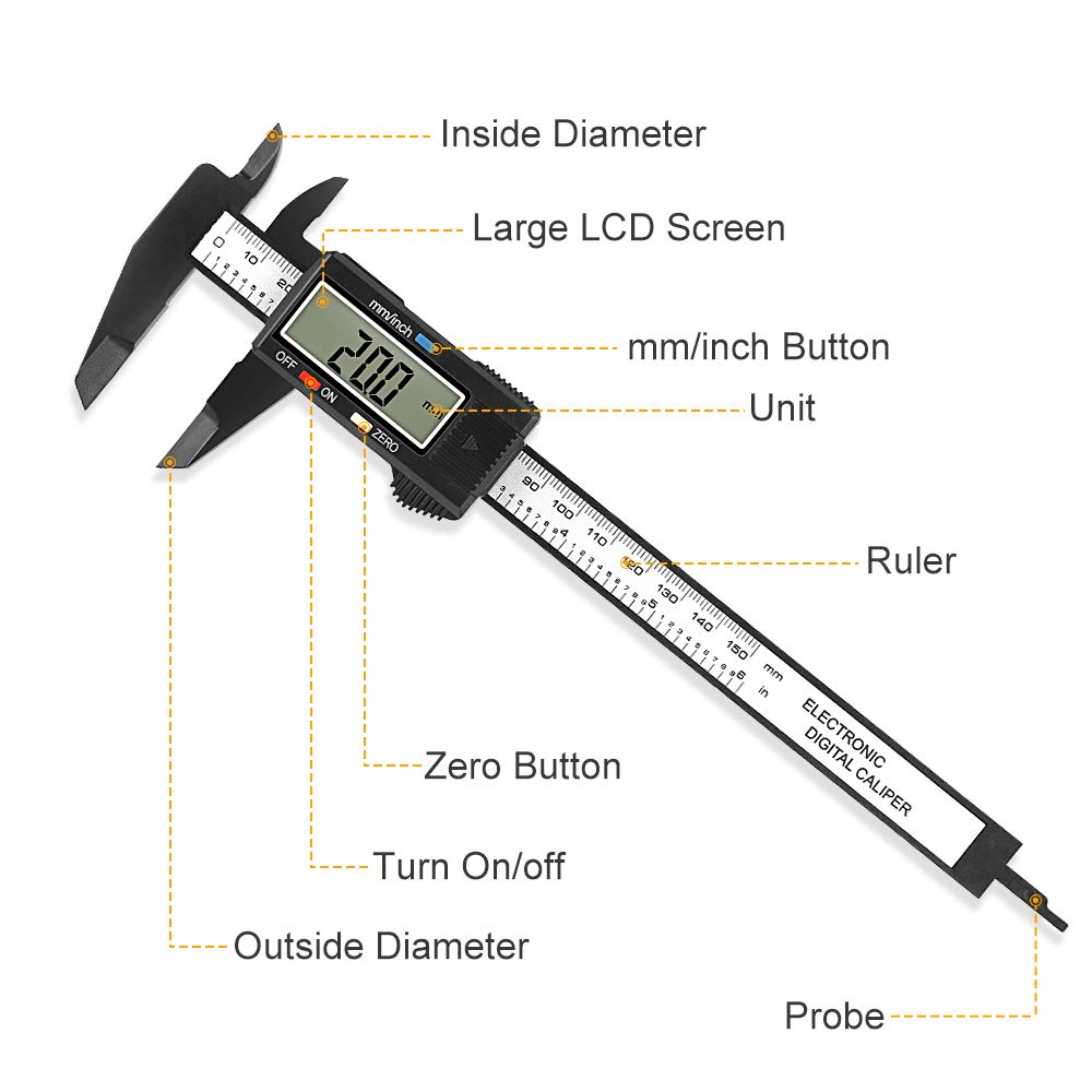 Calibrador Digital 0-150mm / 6” con Pantalla LCD Grande, Auto-Apagado, Conversión Pulgadas-Milímetros y 4 Modos de Medición – Herramienta Precisa para Hogar, Carpintería, Joyería y Proyectos DIY