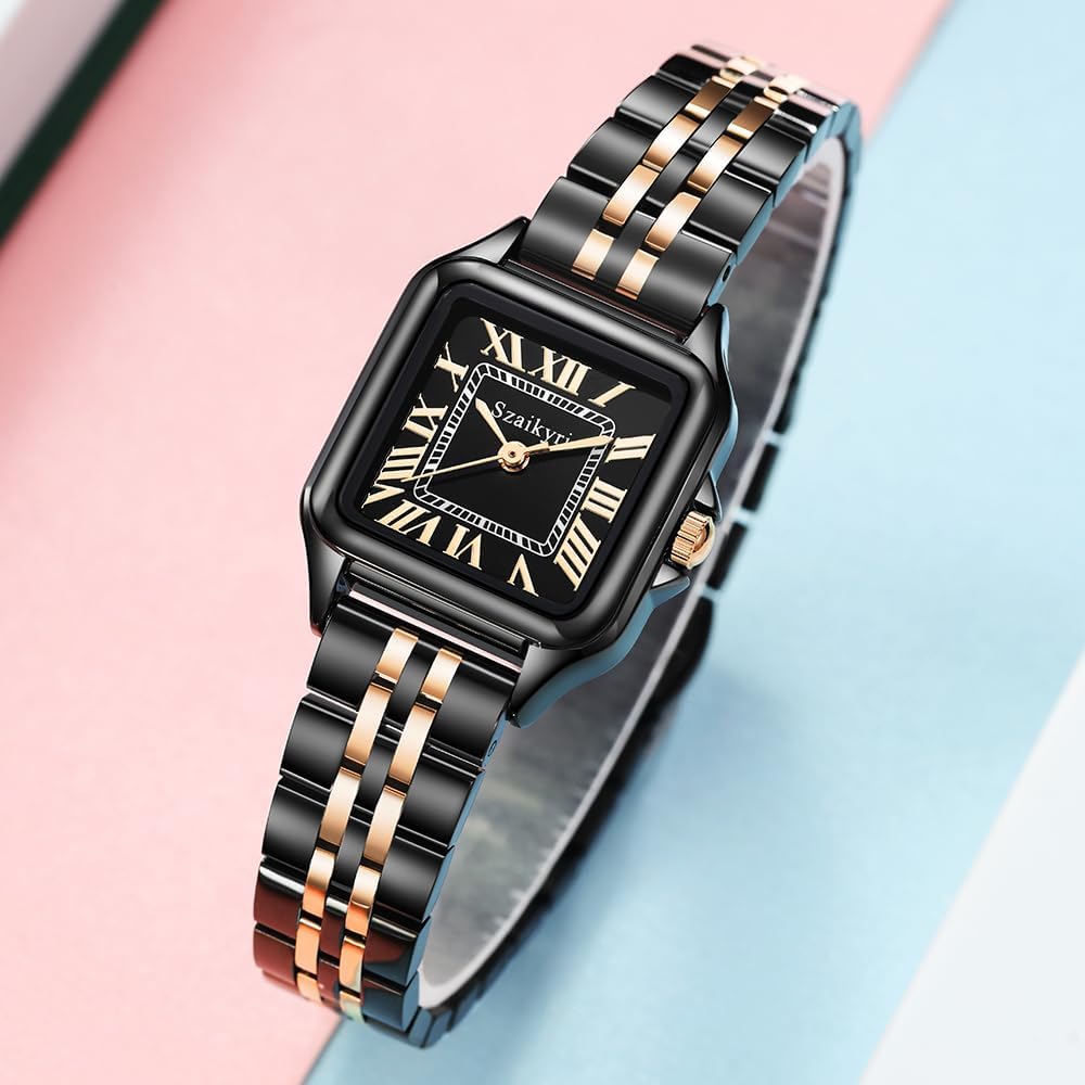 Reloj para Mujer Cuadrado 25 mm | Números Romanos | Movimiento Japonés | Correa de Acero o Cuero | Resistente al Agua (uso diario)