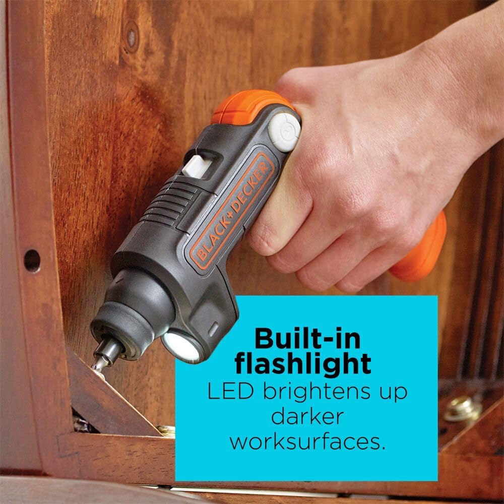 BLACK+DECKER Destornillador Inalámbrico 4V MAX con Linterna LED, Mango Pivotante y Batería Recargable (BDCSFL20C)