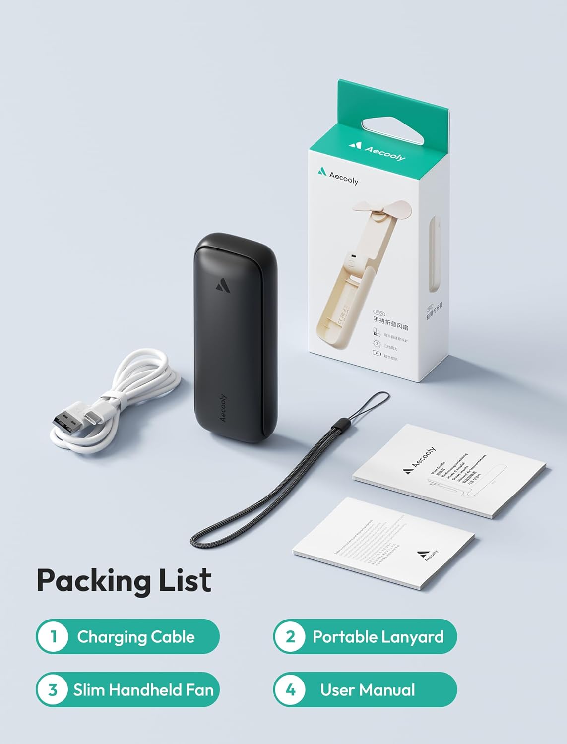 Ventilador de mano Ultra ligero | Recargable | Color negro