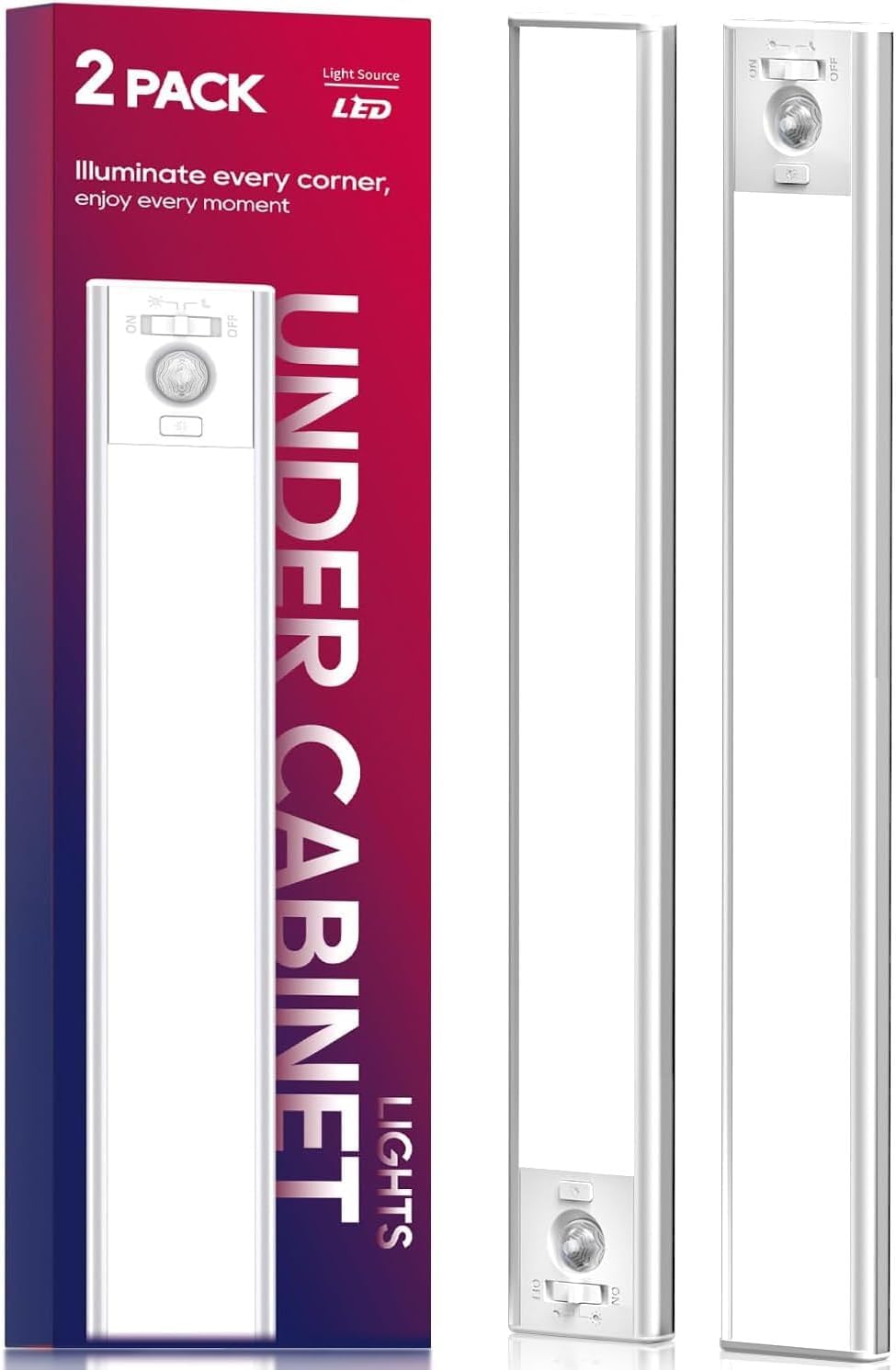 Luces Bajo Mueble Recargables con Sensor de Movimiento, Pack x2, 62 LEDs, 2200mAh USB-C, Magnéticas, Regulables, Inalámbricas para Cocina, Clóset, Pasillo