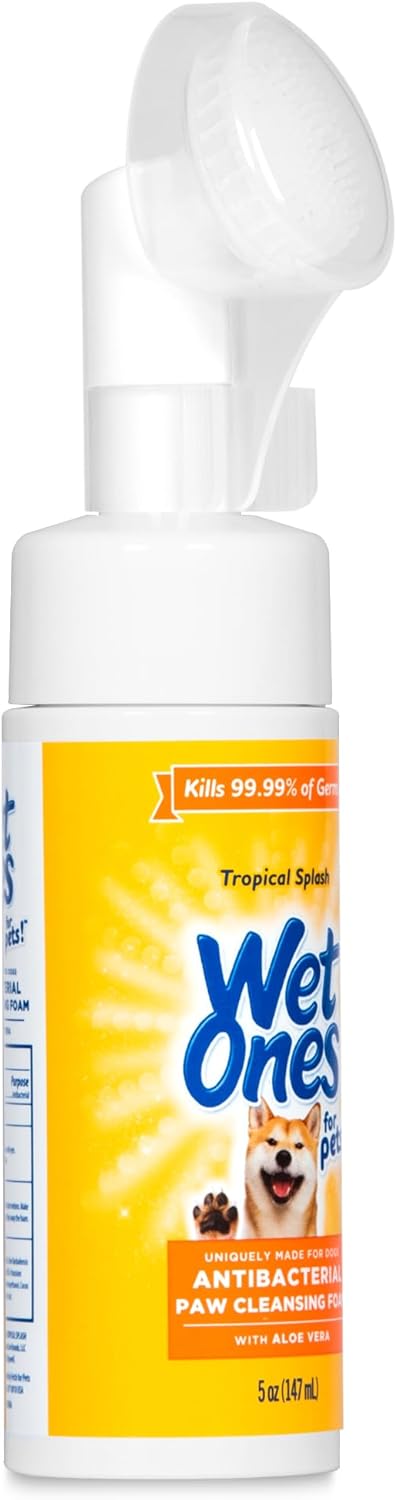 Wet Ones Limpiador Antibacterial de Patas para Perros | Espuma con Cepillo Integrado, Aroma Tropical Splash | 150 ml