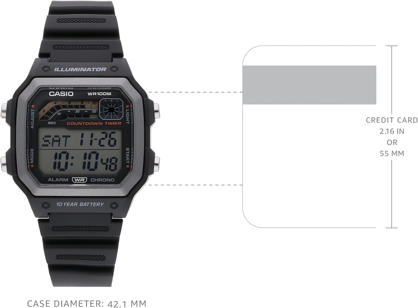 Casio WS1600H Series – Reloj Deportivo para Hombre con Cronómetro, Temporizador, Luz LED y Batería de 10 Años