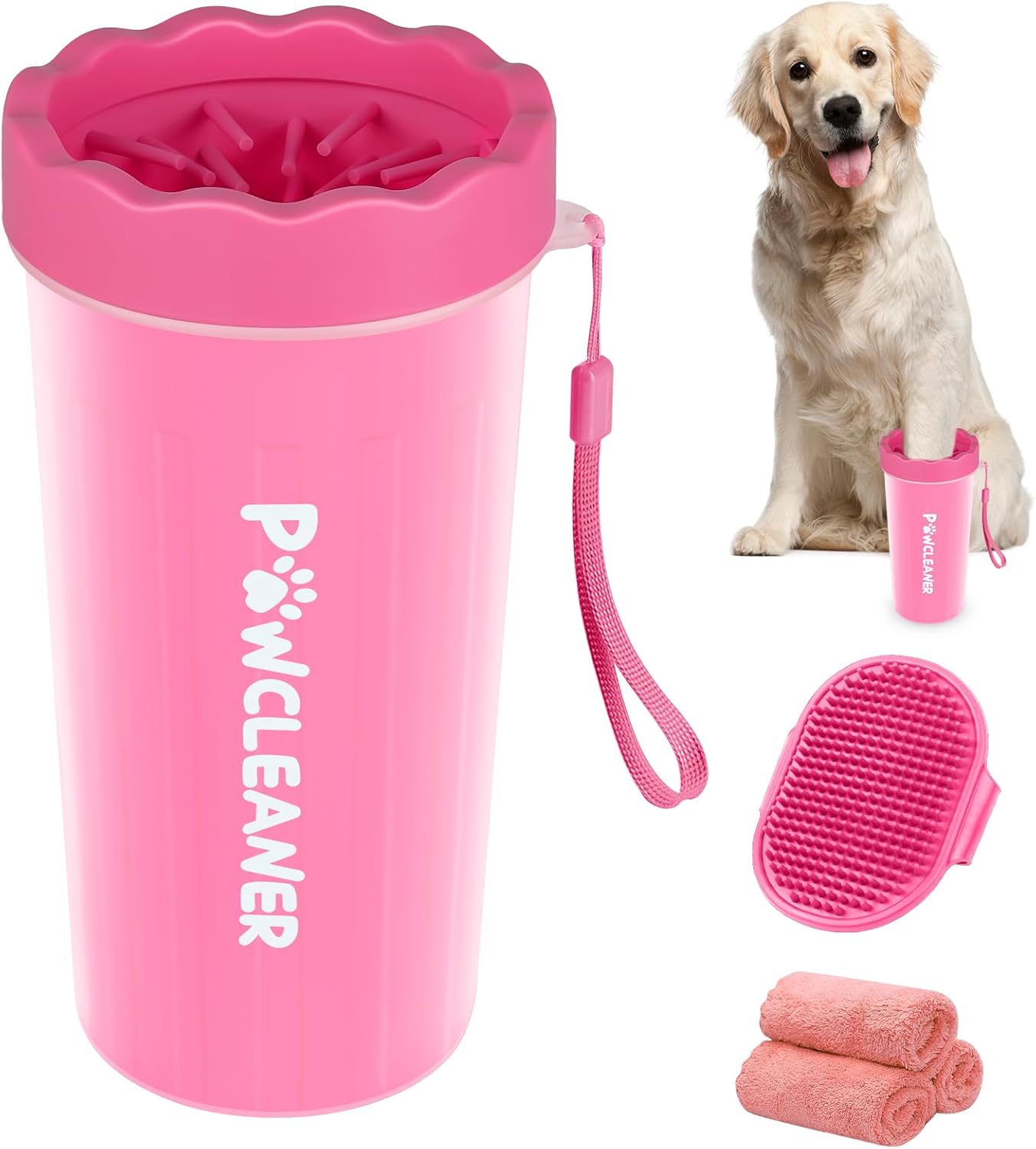 Limpiador de Patas para Perros y Gatos | Vaso con Cepillo de Silicona Suave + 3 Toallas Absorbentes | Disponible en Talles S, M y L