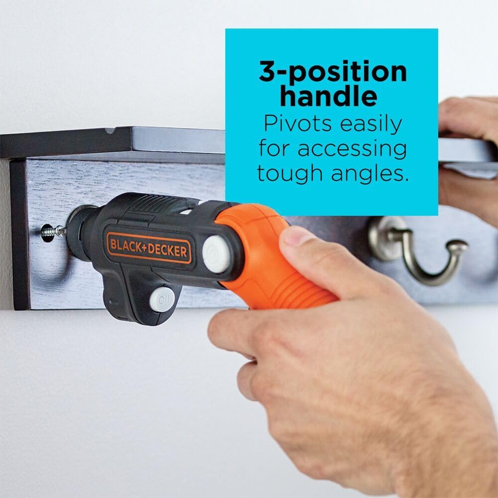 BLACK+DECKER Destornillador Inalámbrico 4V MAX con Linterna LED, Mango Pivotante y Batería Recargable (BDCSFL20C)