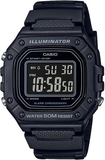 W218H Series | Men’S Digital Watch | 50M WR | 1/100 Second Stopwatch | 100 SEC Chronograph | LED Backlight | Countdown Timer | Daily Alarm | Hourly Time Signal | 7 Year Battery