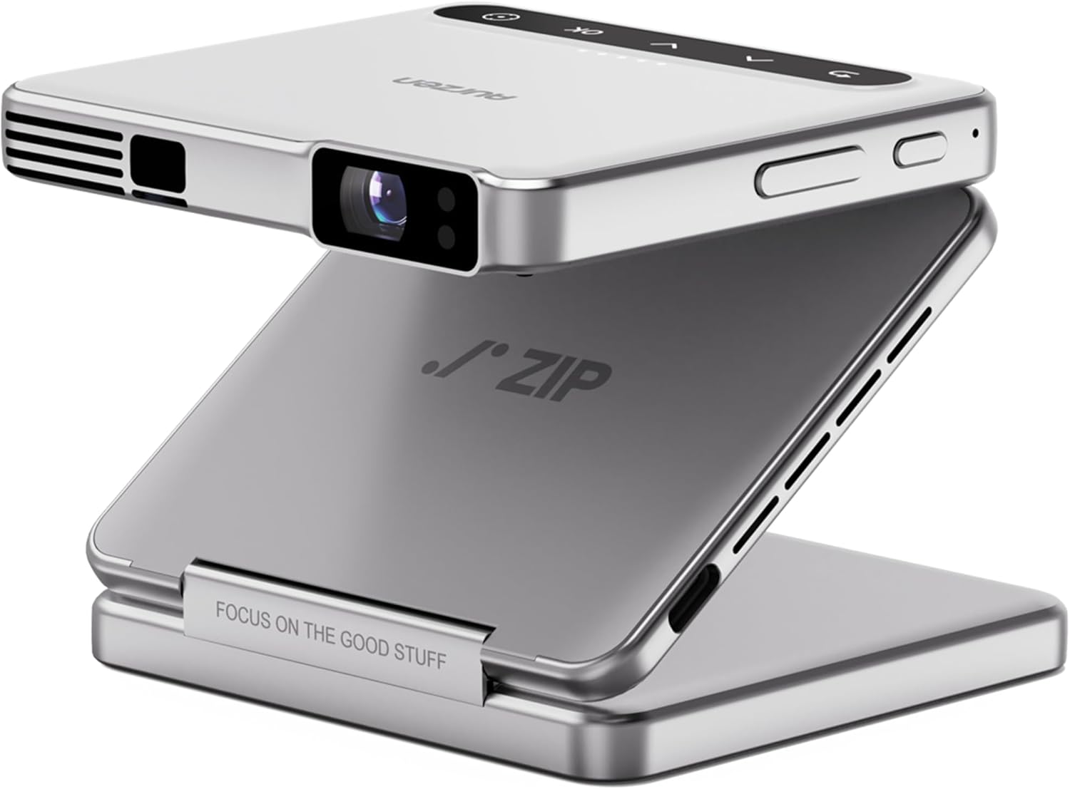 ZIP Tri-Fold DLP Truly Mini Projector, Pocket Size, Zero-Lag Focus, One-Click Screen Mirroring, Full-Screen Mode, Type-C Fast Charging, 5,000Mah Battery, Indoor Outdoor Portable Projector, Grey