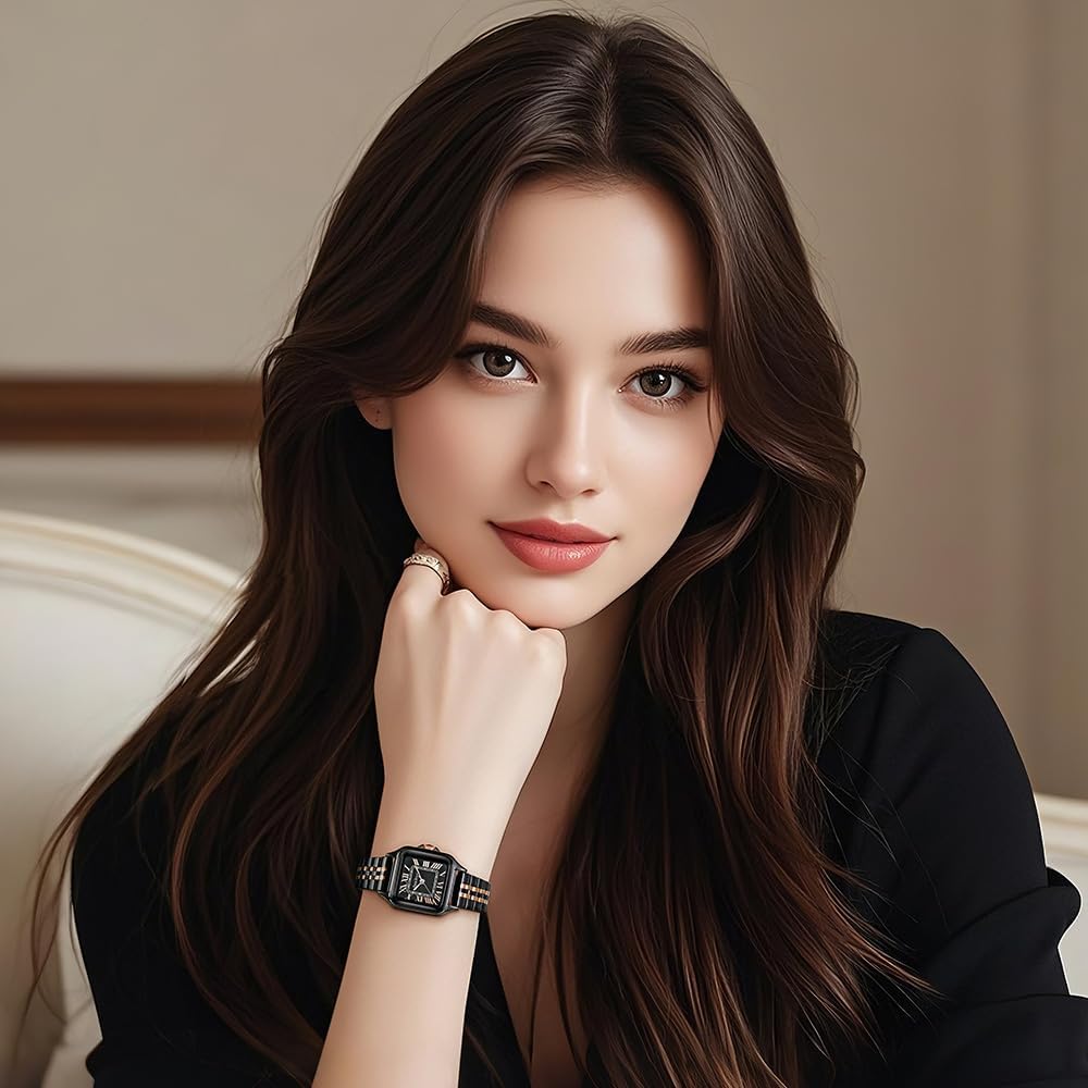 Reloj para Mujer Cuadrado 25 mm | Números Romanos | Movimiento Japonés | Correa de Acero o Cuero | Resistente al Agua (uso diario)