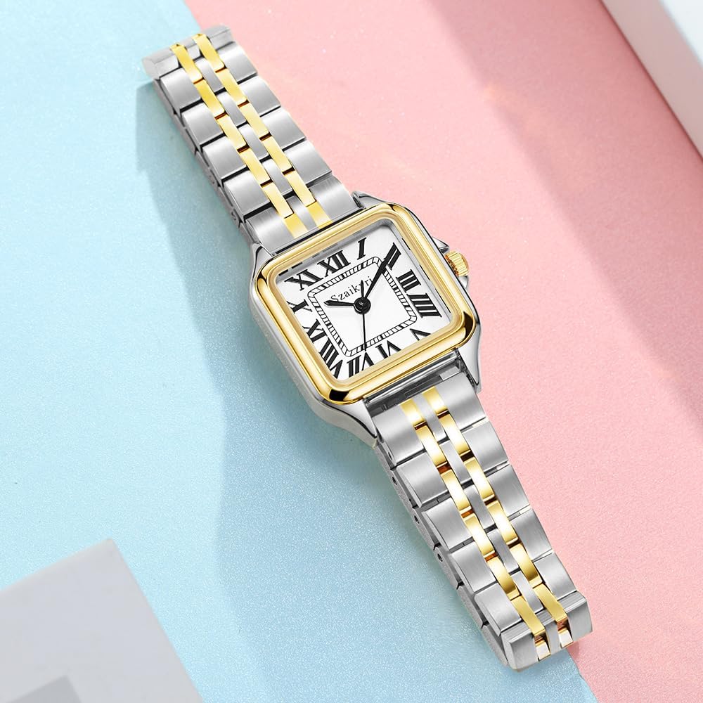 Reloj para Mujer Cuadrado 25 mm | Números Romanos | Movimiento Japonés | Correa de Acero o Cuero | Resistente al Agua (uso diario)
