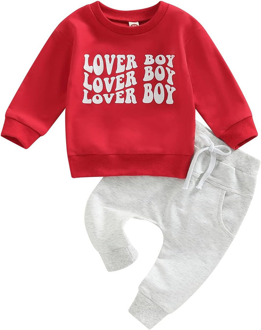 Conjunto de 2 piezas de ropa para bebé y niño, sudadera con cuello redondo con letras y pantalones casuales de otoño e invierno