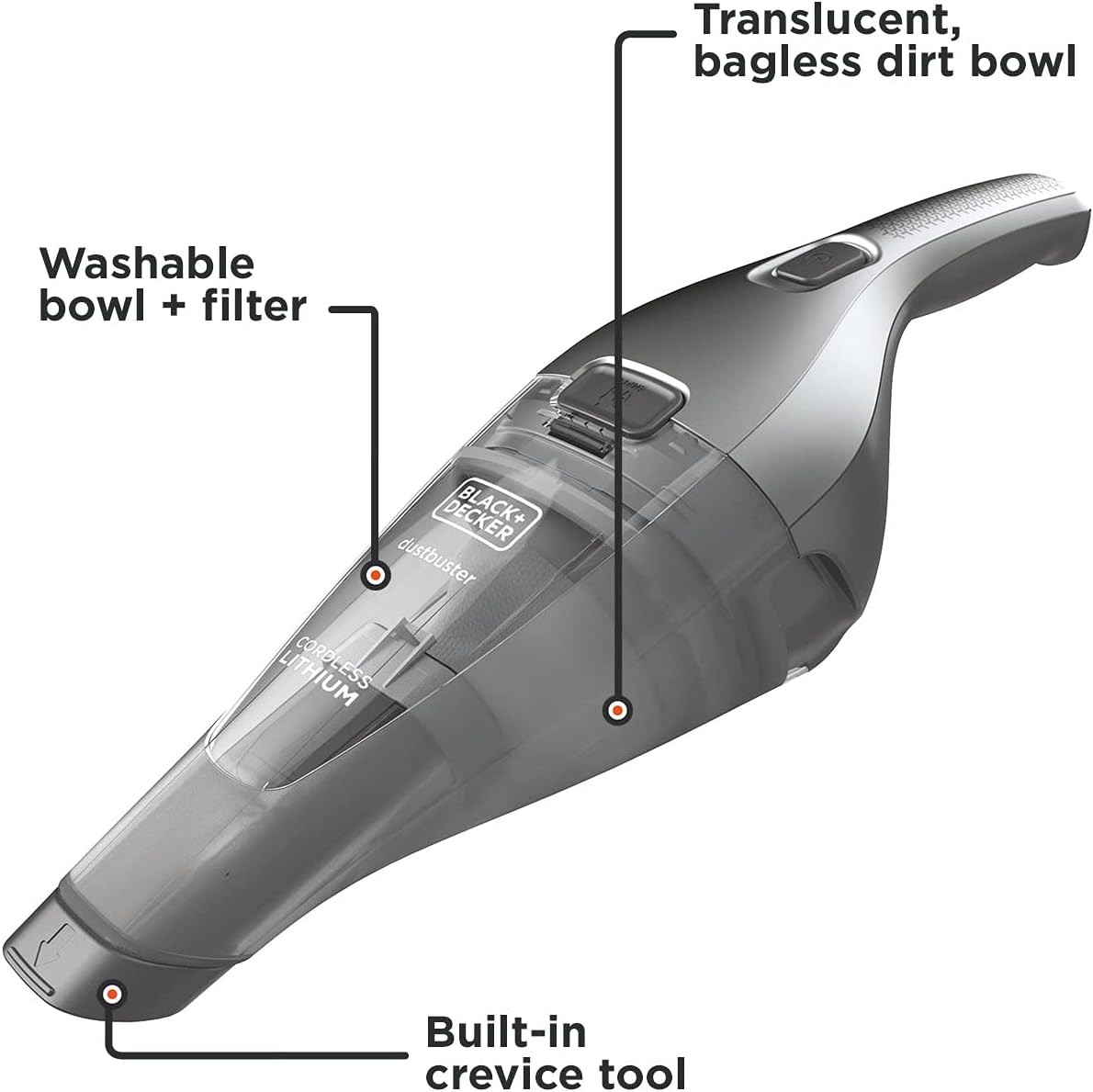 Aspiradora de Mano Inalámbrica Dustbuster 8V, Portátil con Filtro Lavable, Boquilla Angosta y Cepillo para Tapizados – Ideal para Limpieza Rápida (HNVC220BCZ01)