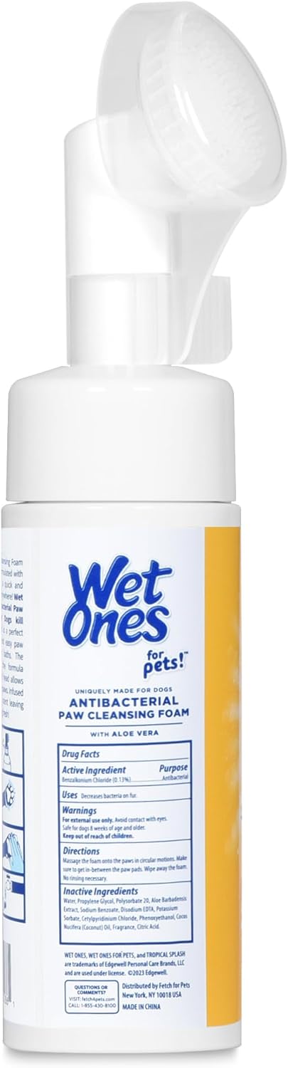 Wet Ones Limpiador Antibacterial de Patas para Perros | Espuma con Cepillo Integrado, Aroma Tropical Splash | 150 ml