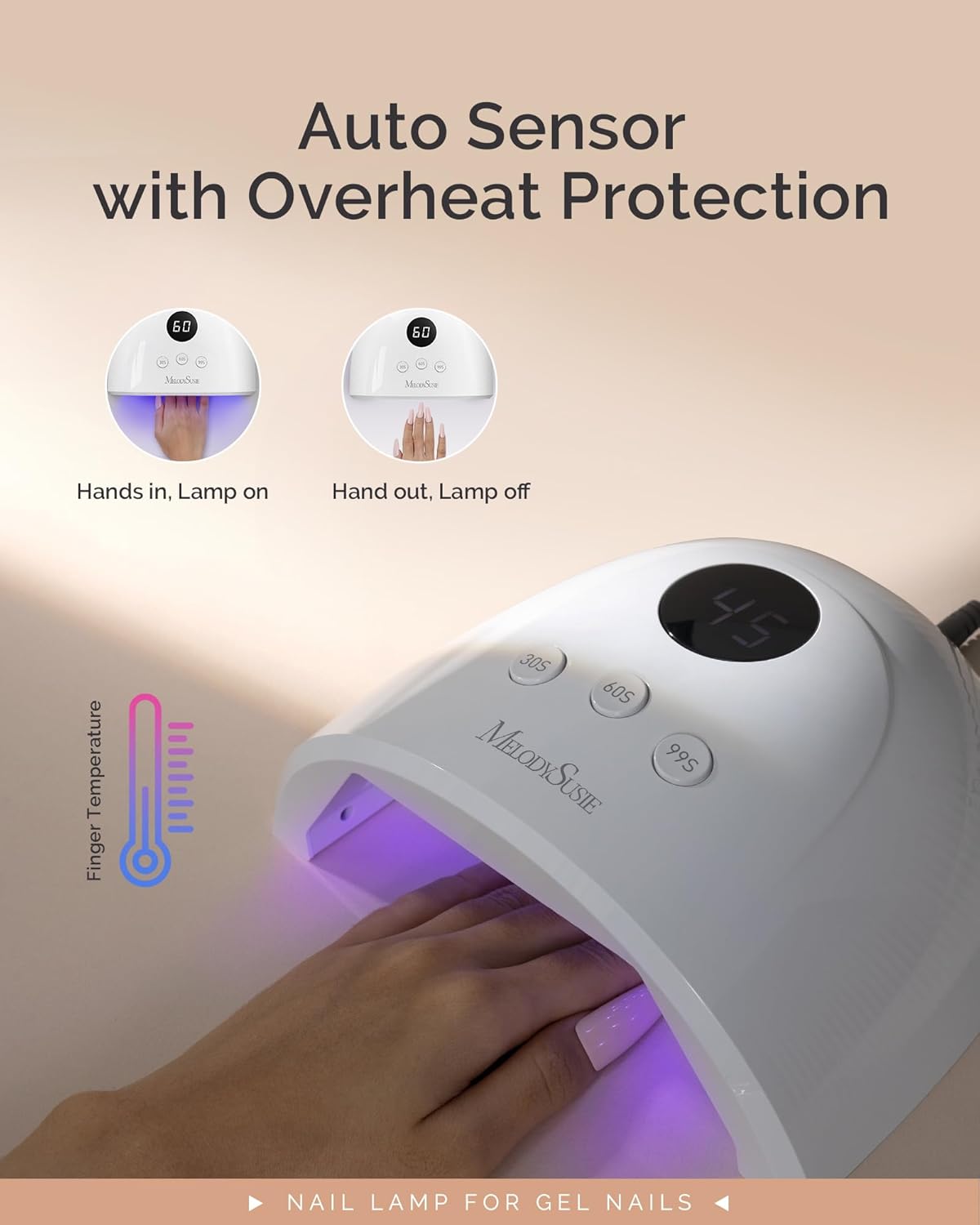 Lámpara de uñas UV | 3 temporizadores | Sensor inteligente | Pantalla LCD
