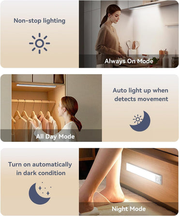 Luces Bajo Mueble Recargables con Sensor de Movimiento, Pack x2, 62 LEDs, 2200mAh USB-C, Magnéticas, Regulables, Inalámbricas para Cocina, Clóset, Pasillo