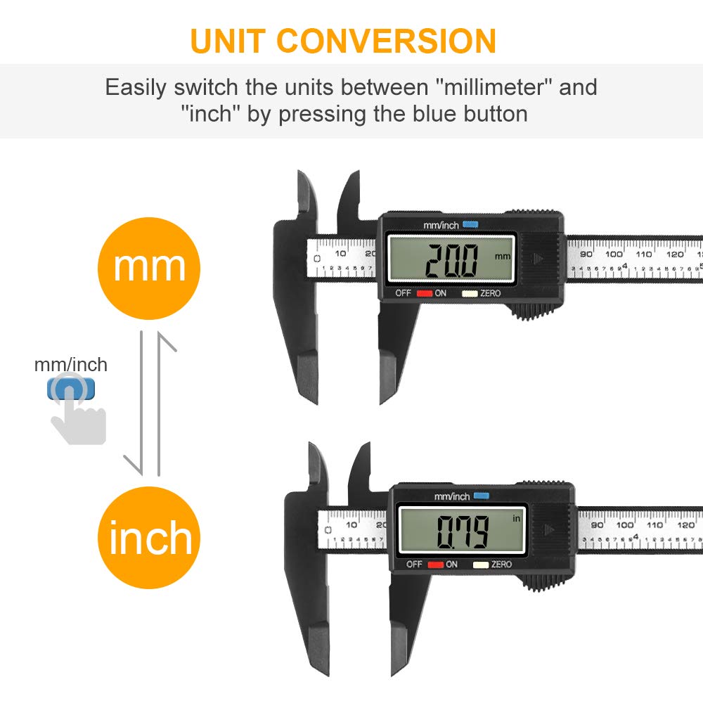 Calibrador Digital 0-150mm / 6” con Pantalla LCD Grande, Auto-Apagado, Conversión Pulgadas-Milímetros y 4 Modos de Medición – Herramienta Precisa para Hogar, Carpintería, Joyería y Proyectos DIY