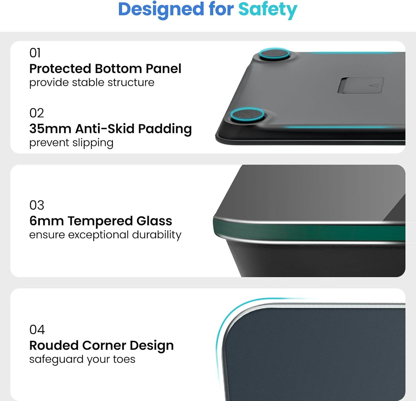 Báscula Digital de Baño – Precisión 0.05 lb, Pantalla LED Brillante, 180 kg/400 lb de Capacidad, Tecnología de Verificación de Peso, Diseño Seguro Antideslizante