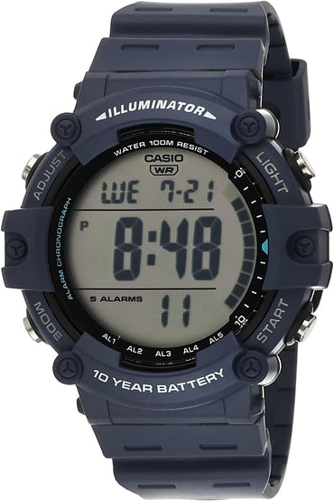Illuminator AE1500WH Series | 10-Year Battery | LED Backlight | 5-Alarms | 1/100 Sec Stopwatch | Men'S Digital Watch