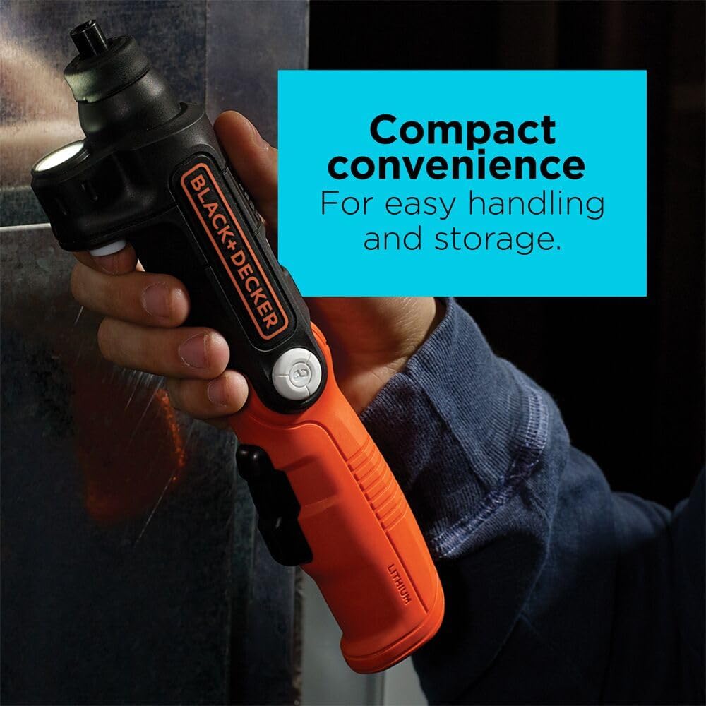 BLACK+DECKER Destornillador Inalámbrico 4V MAX con Linterna LED, Mango Pivotante y Batería Recargable (BDCSFL20C)