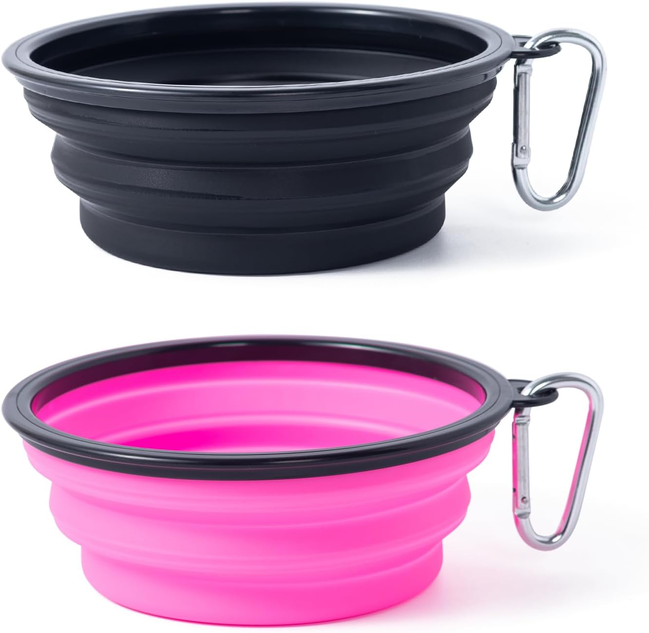 Bowls Plegables para Perros y Gatos (2 Pack) | Portátiles con Mosquetón para Agua y Comida | Viajes, Paseos y Camping