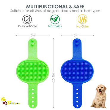 Set de 2 Cepillos de Silicona para Perros y Gatos | Cepillo de Baño y Grooming con Mango Ajustable | Masaje, Deshedding y Limpieza Suave