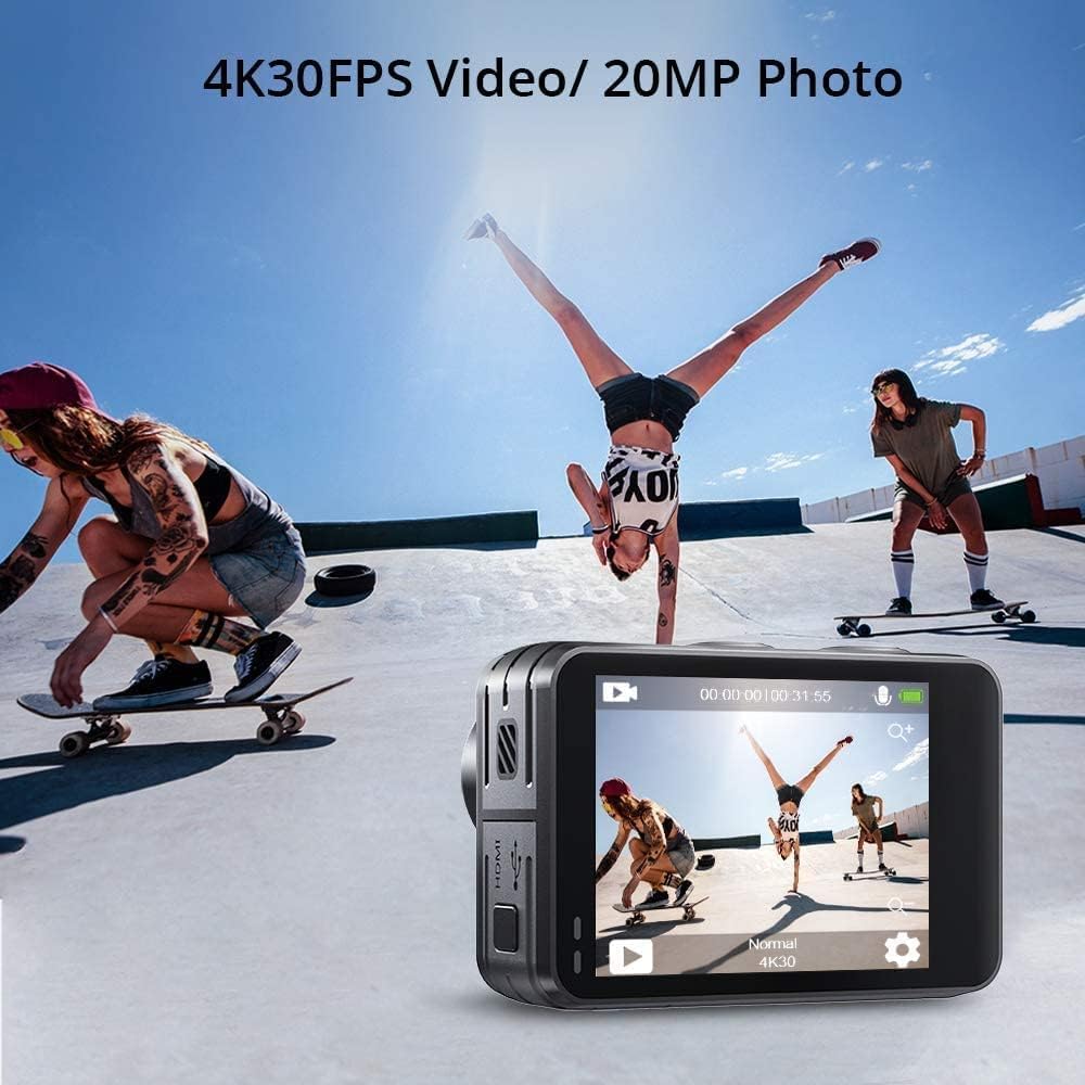 AKASO Brave 7 LE – Cámara de acción 4K con pantalla dual, estabilización EIS 2.0, control remoto, resistente al agua hasta 40 m, ideal para deportes, vlogs y aventuras