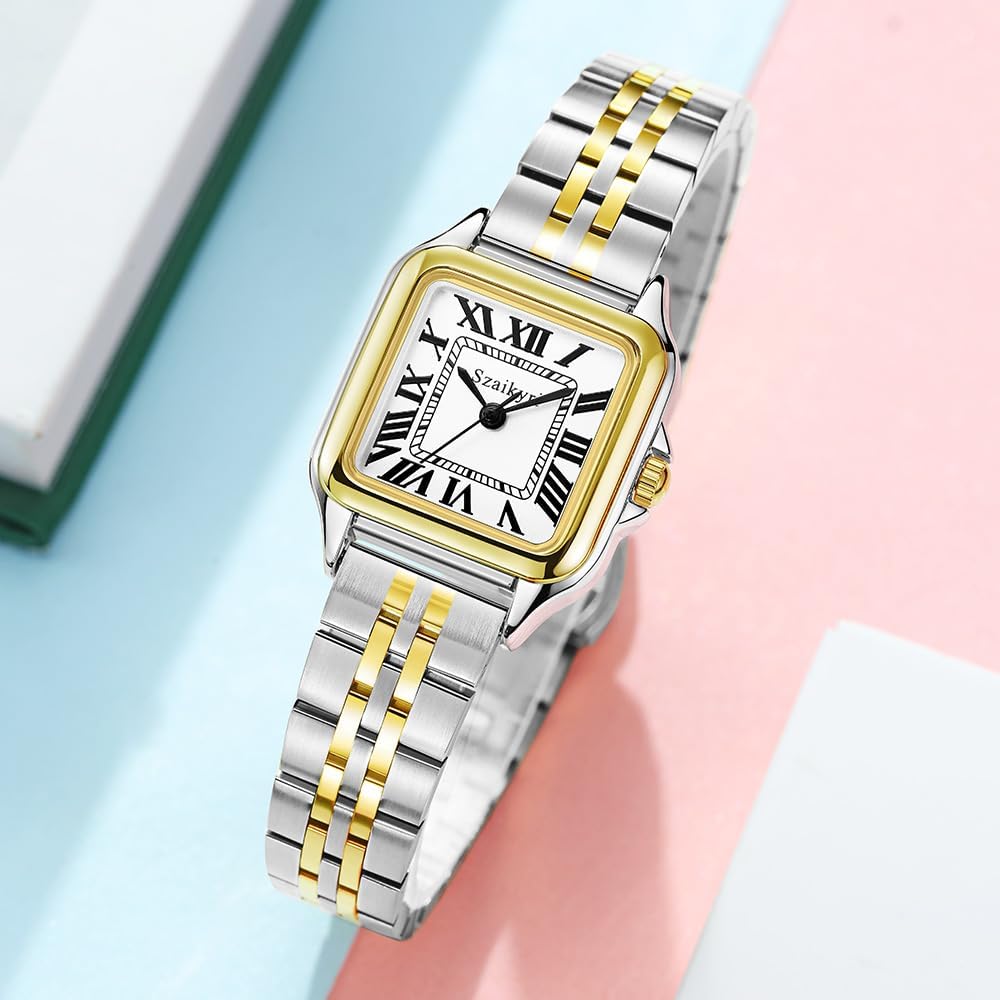 Reloj para Mujer Cuadrado 25 mm | Números Romanos | Movimiento Japonés | Correa de Acero o Cuero | Resistente al Agua (uso diario)