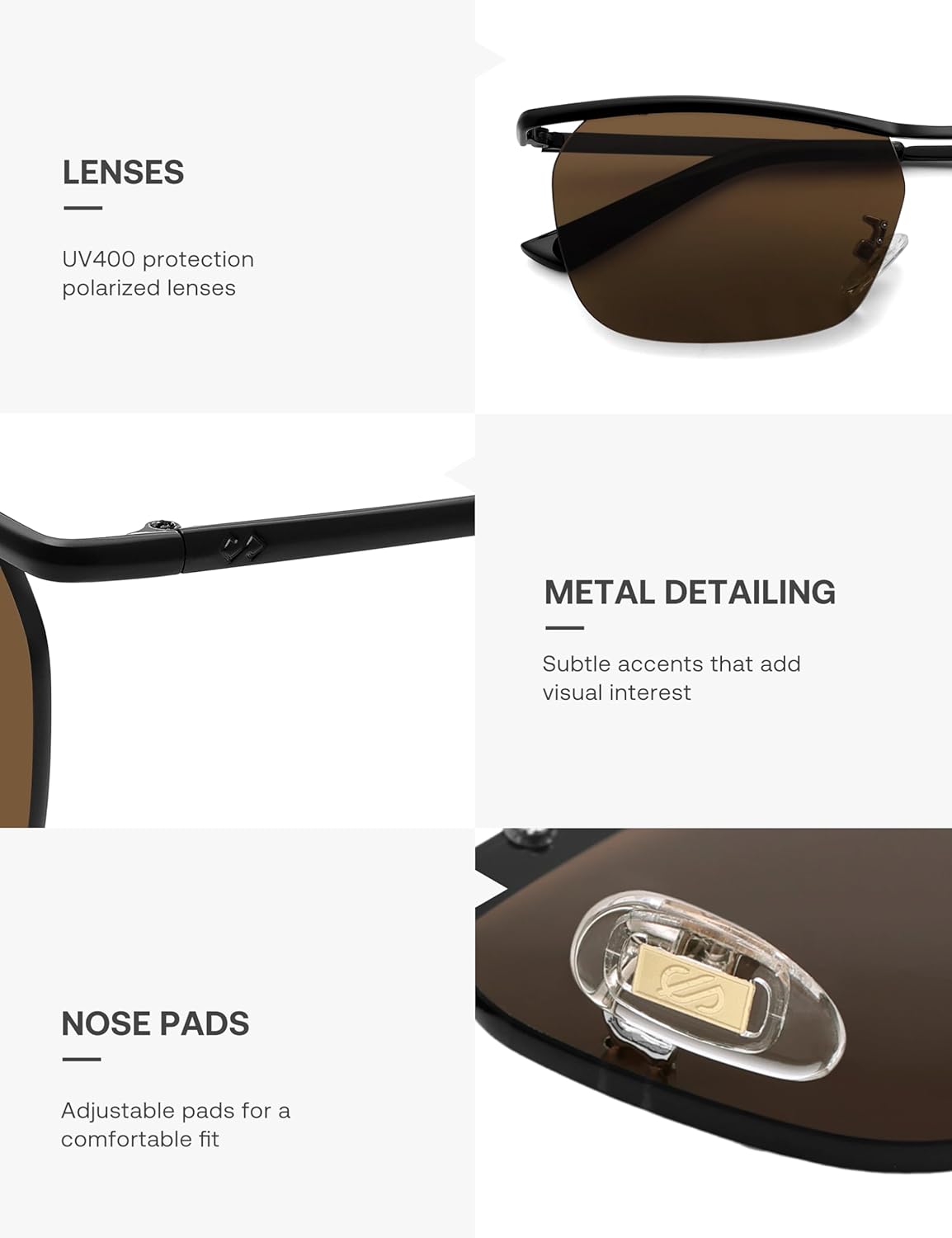 Trendy Rectangle Cat Eye Semi-Rimless Sunglasses Womens, Retro Fashion Vintage Shades UV400 Protection SJ1253