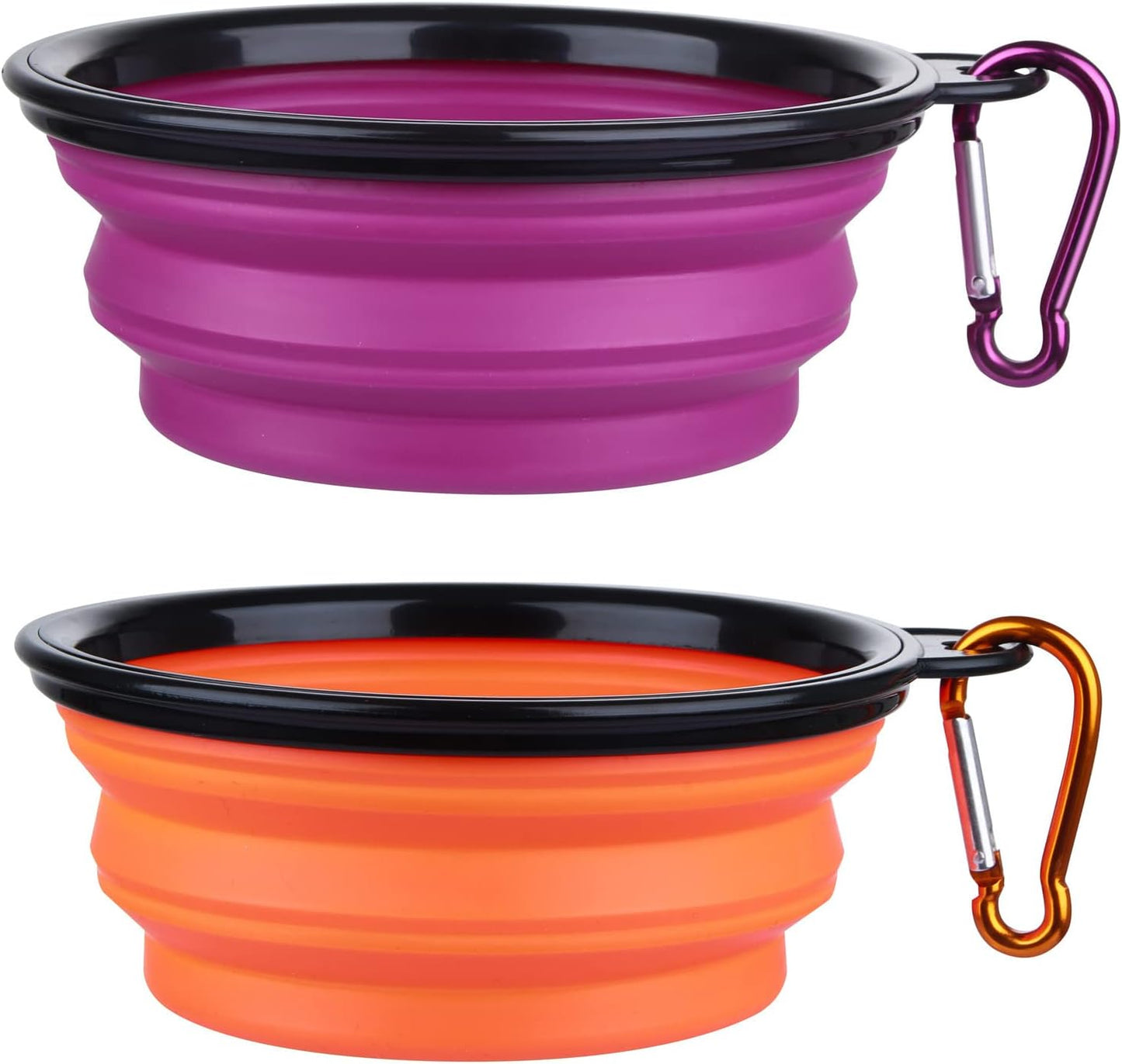 Bowls Plegables para Perros y Gatos (2 Pack) | Portátiles con Mosquetón para Agua y Comida | Viajes, Paseos y Camping