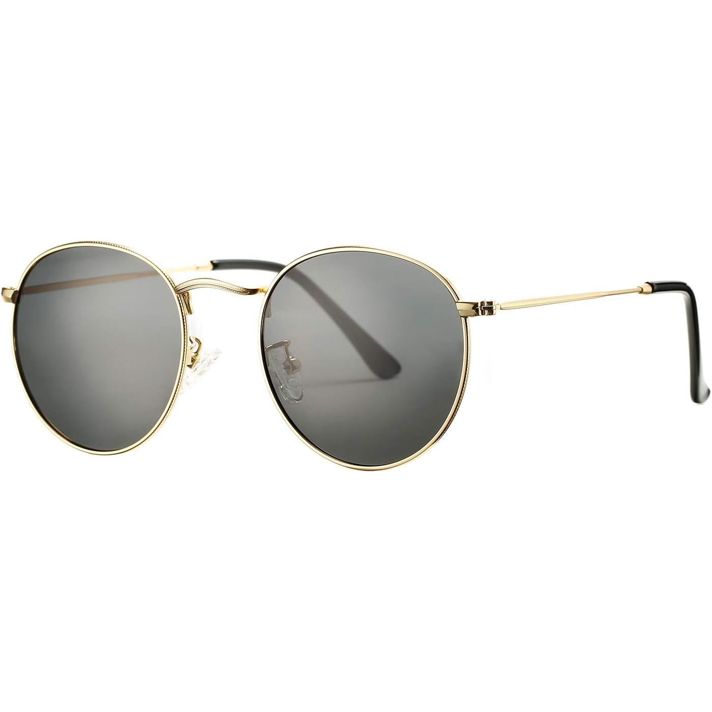 Anteojos de Sol Redondos Polarizados de Metal – Estilo Retro de Diseñador para Mujer, Protección UV400