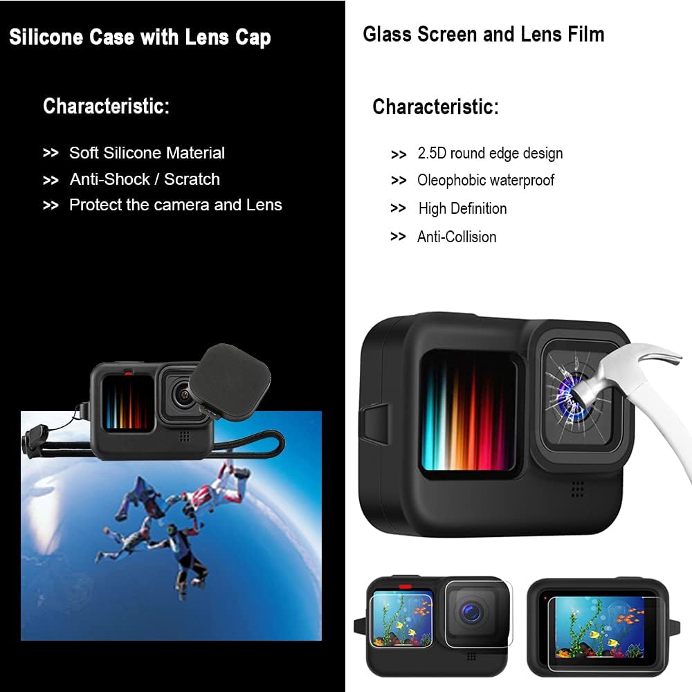 Kit de Accesorios 62-en-1 para GoPro Hero 13/12/11/10/9 Black — Carcasa Sumergible, Funda de Silicona, Protectores de Vidrio, Palo Selfie de Aluminio y más (Husiway)