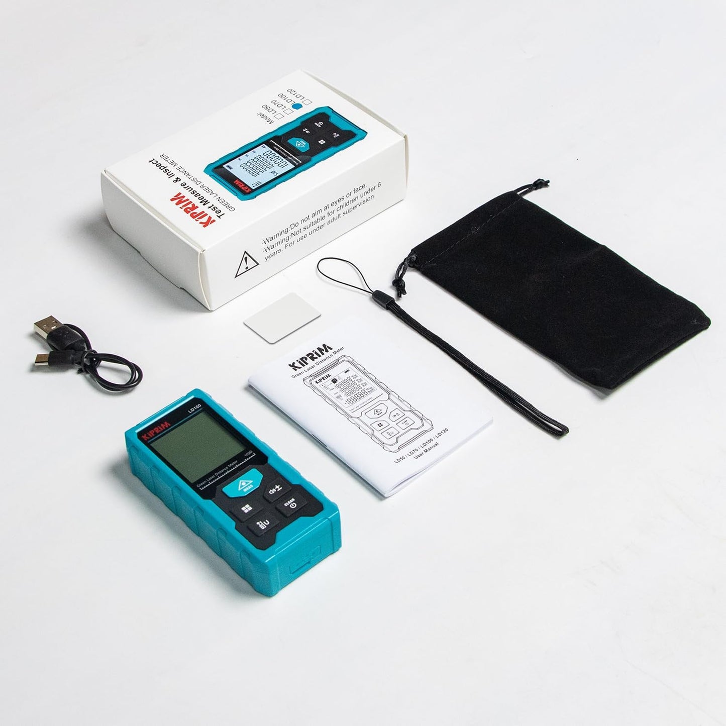 Medidor Láser Verde LD100, 328ft / 100M, Recargable USB-C, Alta Precisión ±2mm, Nivel Electrónico, 10 Funciones, Memoria 99 Datos, IP54