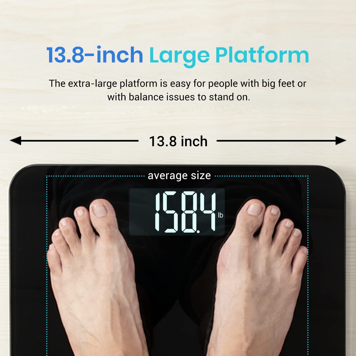Báscula Digital de Baño – Plataforma Extra Ancha, Capacidad 200 kg/440 lb, Pantalla LCD Iluminada, Precisa y Segura, Vidrio Templado Reforzado con Cinta Métrica Incluida