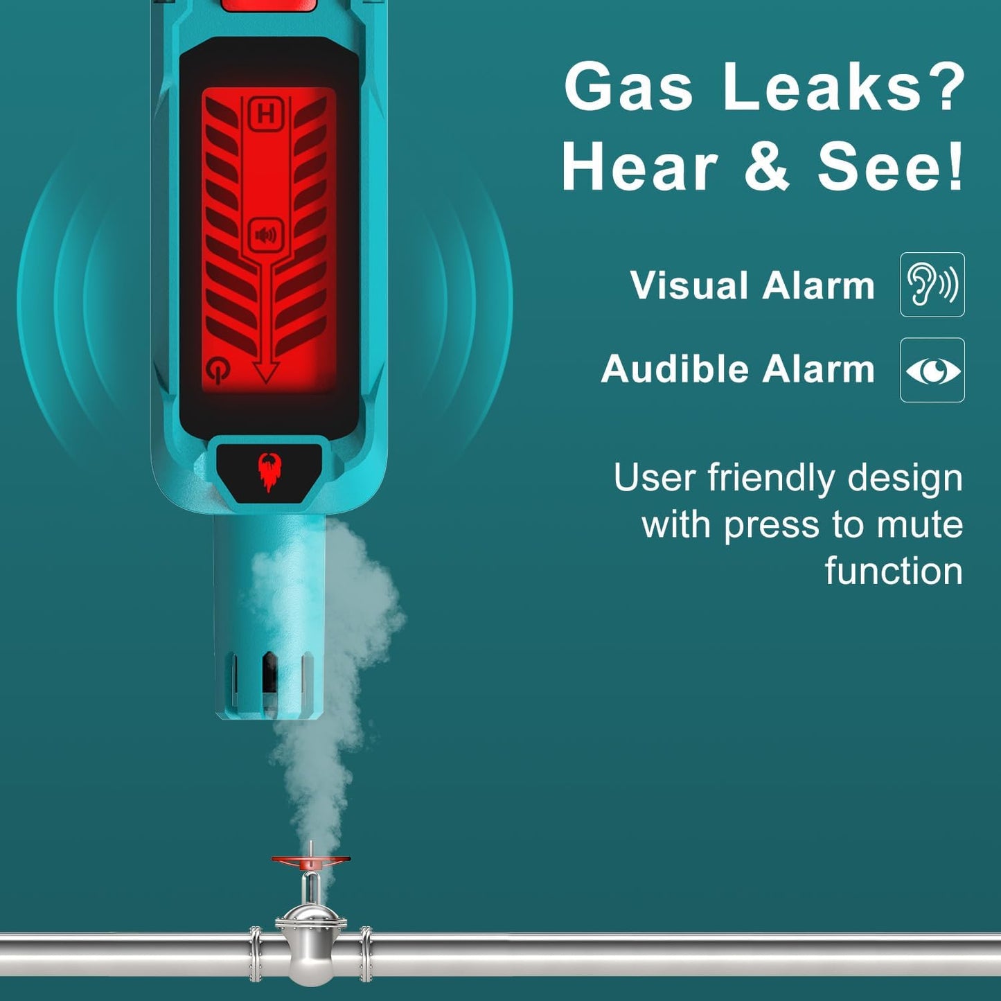 Detector de Fugas de Gas Natural Kiprim GD01A Portátil, Alarma Visual y Sonora, Sensibilidad Alta/Baja, Incluye Pilas – Para Propano, Metano y Gases Combustibles