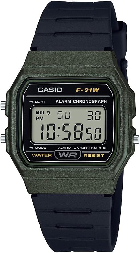F91W Series | Digital Watch | Water Resistant | LED Light | 1/100 SEC Stopwatch | Regular Time Keeping (HR, Min, SEC, PM, Date, Day) | Daily Alarm | Lightweight | 7 Year Battery