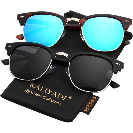 KALIYADI - Lentes de sol polarizados para conducir, media montura, con bloqueo de rayos ultravioleta, para hombre y mujer