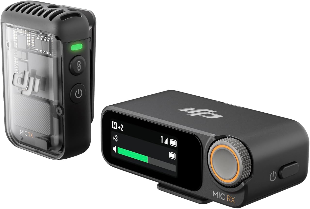 DJI Mic 2 (1 TX + 1 RX) Micrófono Inalámbrico con Cancelación Inteligente de Ruido y Grabación Interna 32-bit