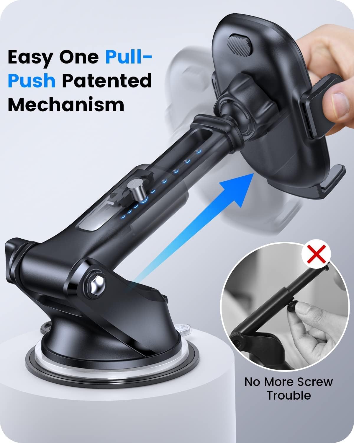Soporte de Celular para Auto 3-en-1 – Tablero, Parabrisas y Rejilla de Aire | Ventosa de Alta Succión, Brazo Ajustable, Rotación 360° | Compatible iPhone & Android