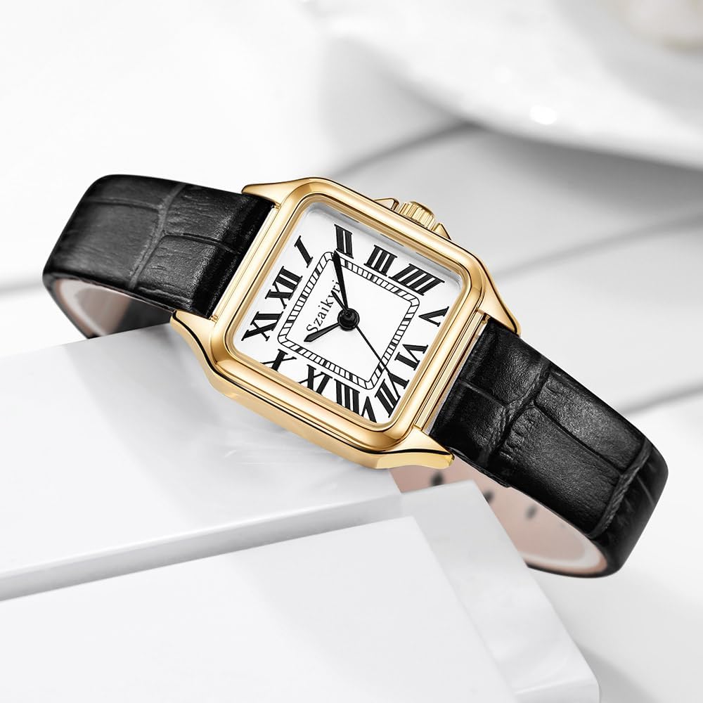 Reloj para Mujer Cuadrado 25 mm | Números Romanos | Movimiento Japonés | Correa de Acero o Cuero | Resistente al Agua (uso diario)