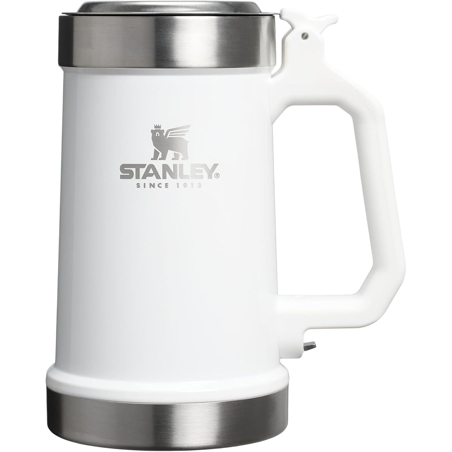 Classic Bottle Opener Beer Stein 24 Oz | Flip up Lid and Heavy Duty Handle with Built in Bottle Opener | Insulated Stainless Steel Beer Mug | Bpa-Free | Hammertone Green