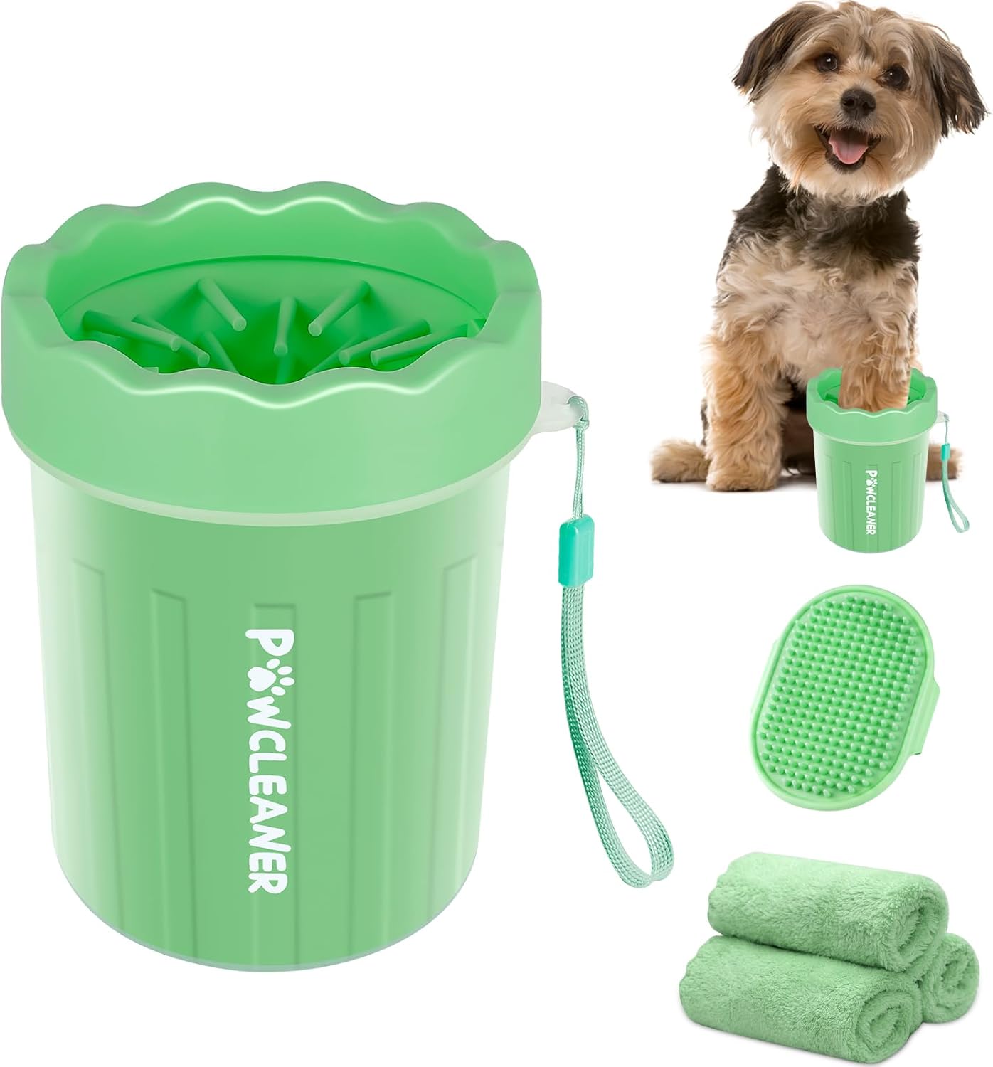 Limpiador de Patas para Perros y Gatos | Vaso con Cepillo de Silicona Suave + 3 Toallas Absorbentes | Disponible en Talles S, M y L