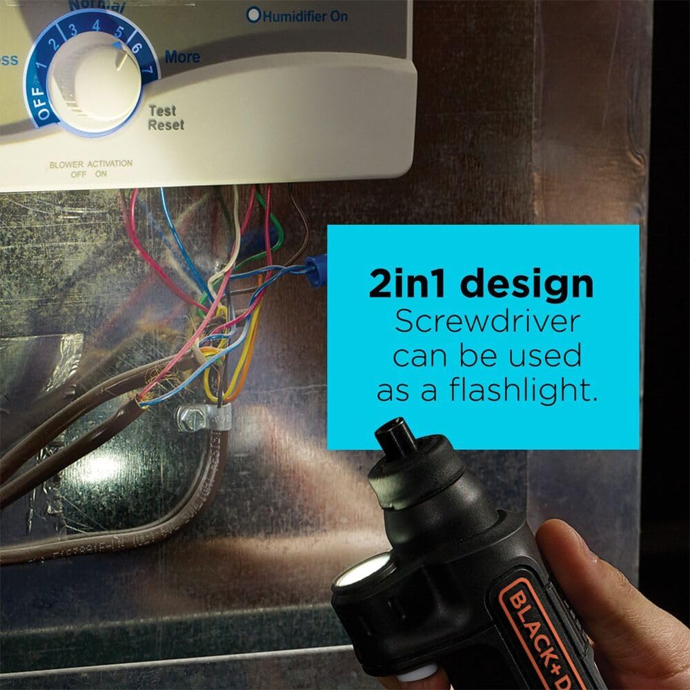 BLACK+DECKER Destornillador Inalámbrico 4V MAX con Linterna LED, Mango Pivotante y Batería Recargable (BDCSFL20C)